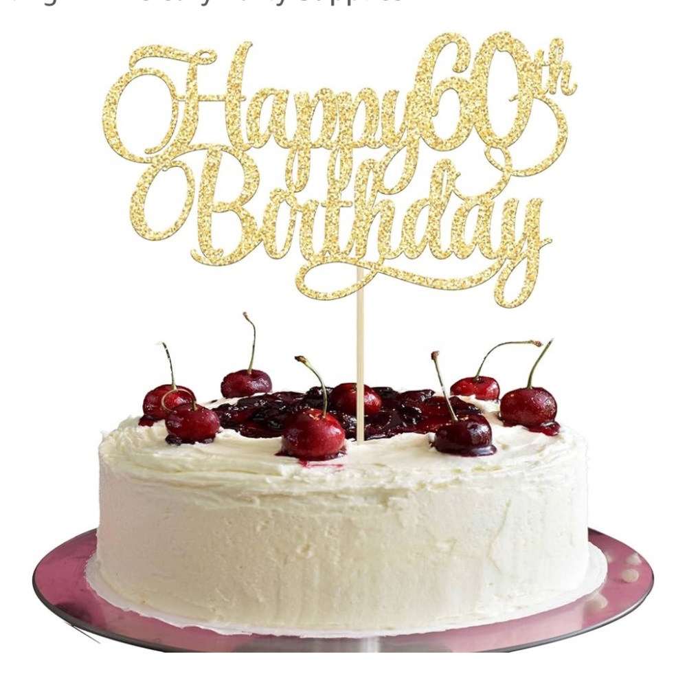 NIB Gold Glitter Happy 60th Birthday Cake Topper